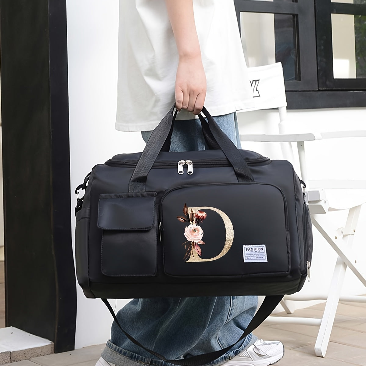 Bolsa de viaje, maleta, bolsa de viaje floral con letras, gran capacidad con múltiples compartimentos y sección para zapatos, regalo de San Valentín para mamá, maestra, mejor amiga, enfermera, correa de hombro ajustable, para ropa, cosméticos, portátil, i
