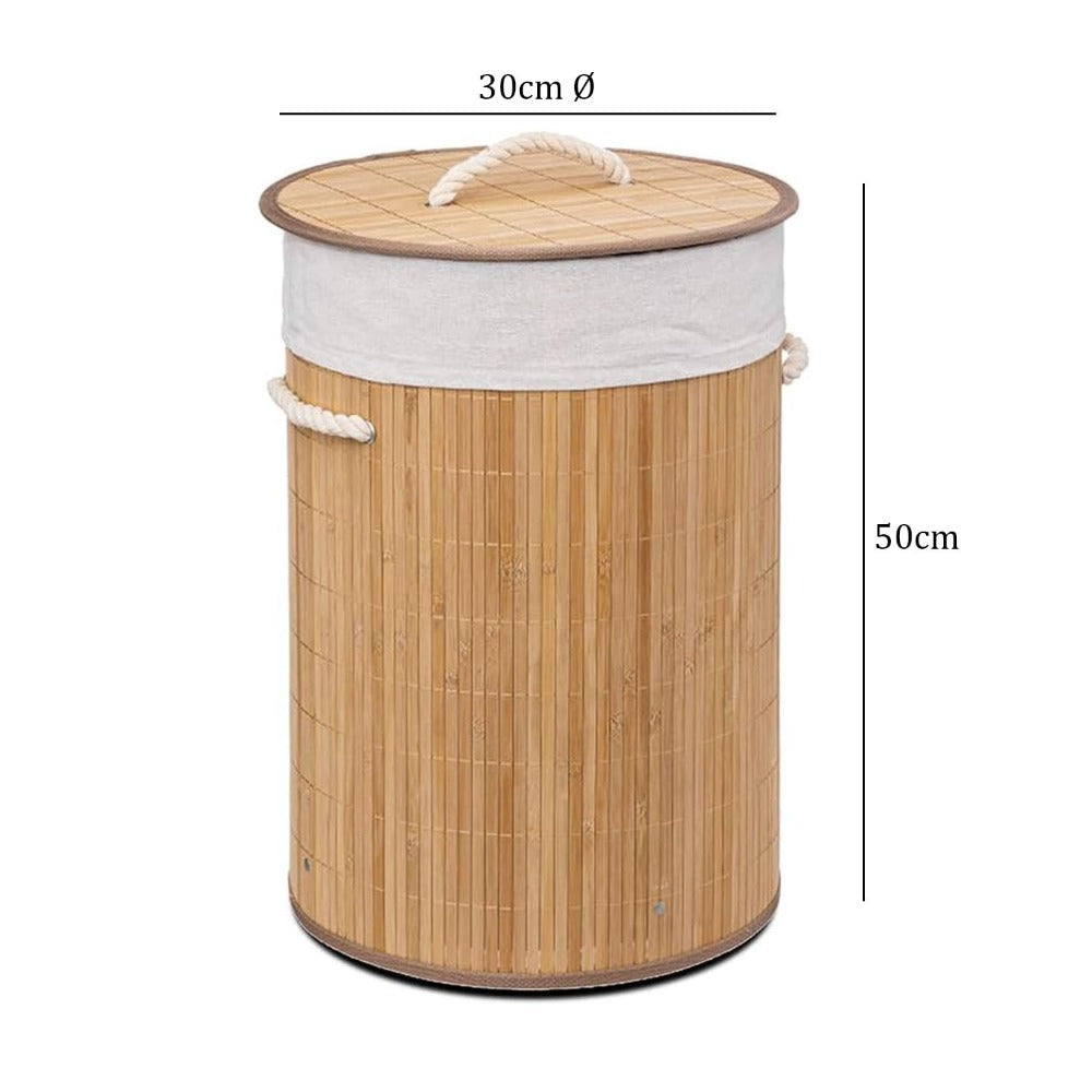 Cesta de bambú para la colada, Cuadrado de 72 litros / Redondo de 55 litros, con saco interior extraíble 1 compartimento con tapa removible y asas, para Lavandería, Dormitorio