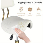 Taburete Bonnlo con Respaldo Extraíble, Taburete Giratorio de 360°, Taburete de Altura Ajustable (48-63Cm), Taburete Ergonómico con Ruedas y Capacidad de Carga de 180Kg para Salón/Oficina/Bar, Cuero Sintético (Blanco-Dorado, 40X34X91)