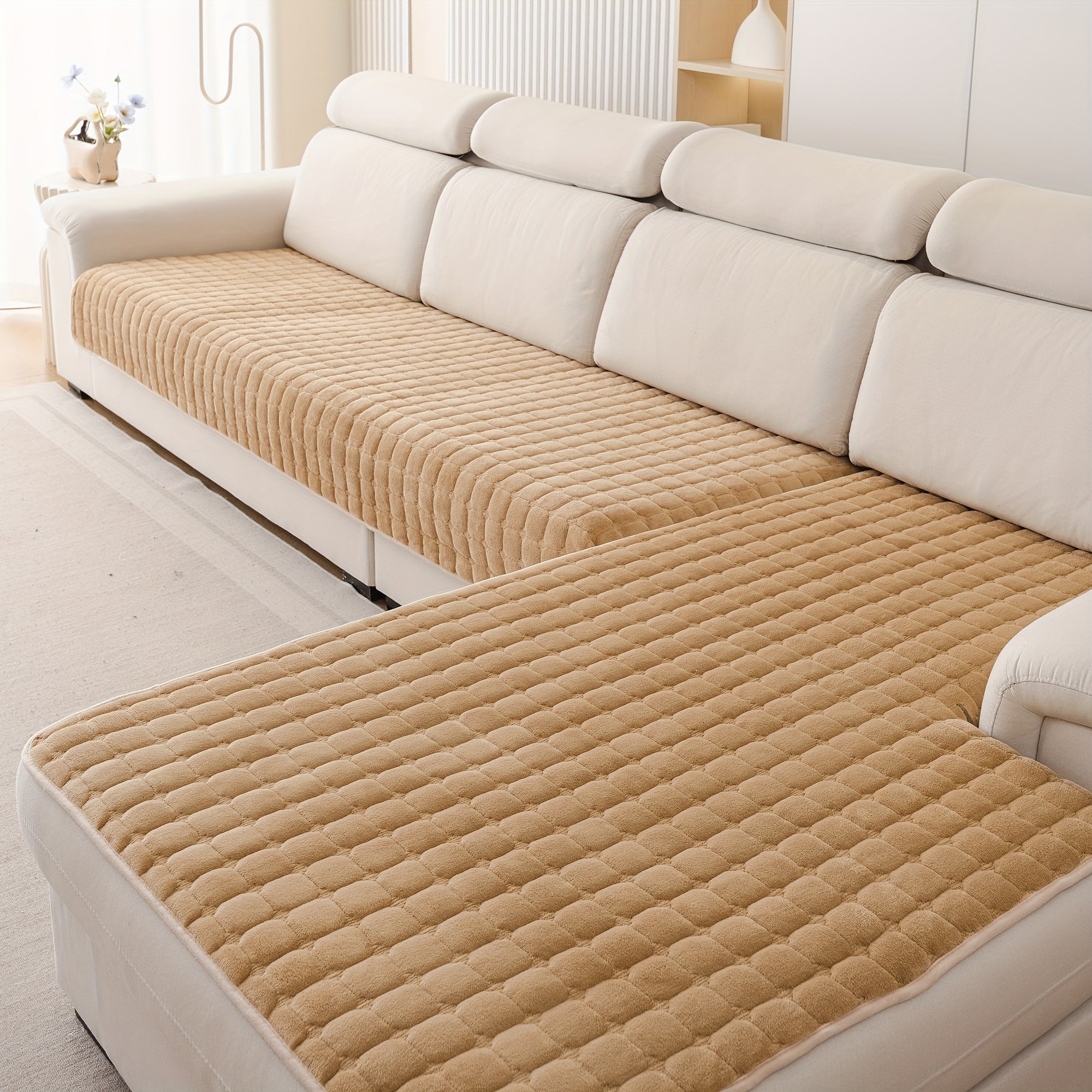 Juego de 2 protectores de sofá de franela acolchada atractivos, protectores de muebles suaves y duraderos, ideales para todas las estaciones, aptos para mascotas, lavables a máquina, perfectos para dormitorio, sala de estar, oficina, decoración del hogar,