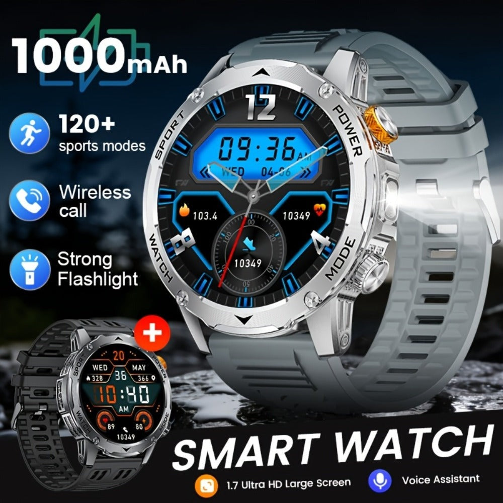SIEMORL Smartwatch para hombre con más de 50 horas de tiempo de espera ultra largo, reloj inteligente HD de 1.7 pulgadas con batería de 1000 mAh/Función de teléfono/Más de 110 modos deportivos/Monitoreo del sueño, Reloj para hombre para iPhone Android Pod