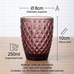 TRESV Set de 6 Vasos de Cristal 250ml | Diseño de Diamante Elegante | Aptos para Lavavajillas | Vidrio Sin Plomo para Agua y Refrescos