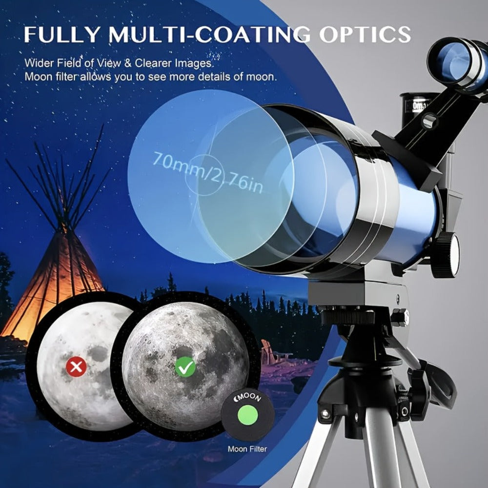 Telescopio Astronómico Profesional de Aumento 99X - Telescopio Monocular Portátil con Gran Apertura de 70 mm, Adecuado para la Educación Científica, Observación de Estrellas y Camping, Regalo Ideal de Navidad y Cumpleaños