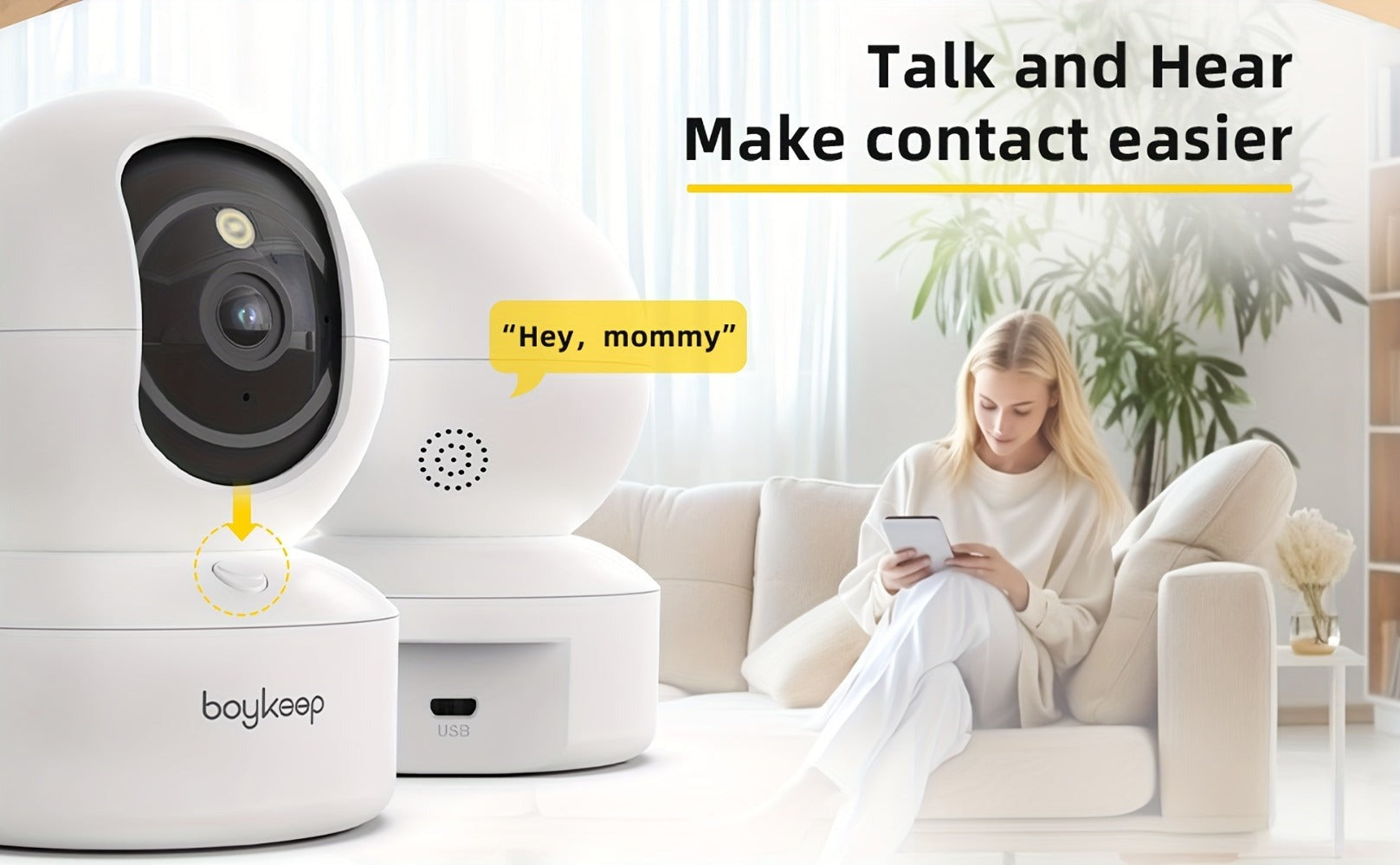 Cámara Inteligente WiFi BoyKeep 5g/2.4ghz, Monitor de Seguridad Interior de Alta Definición, Cámara de Seguridad Especial para Bebés y Mascotas, Video de Vigilancia Panorámica de 360°, Visión Nocturna, Llamadas Bidireccionales, Tarjeta de Memoria y Almace