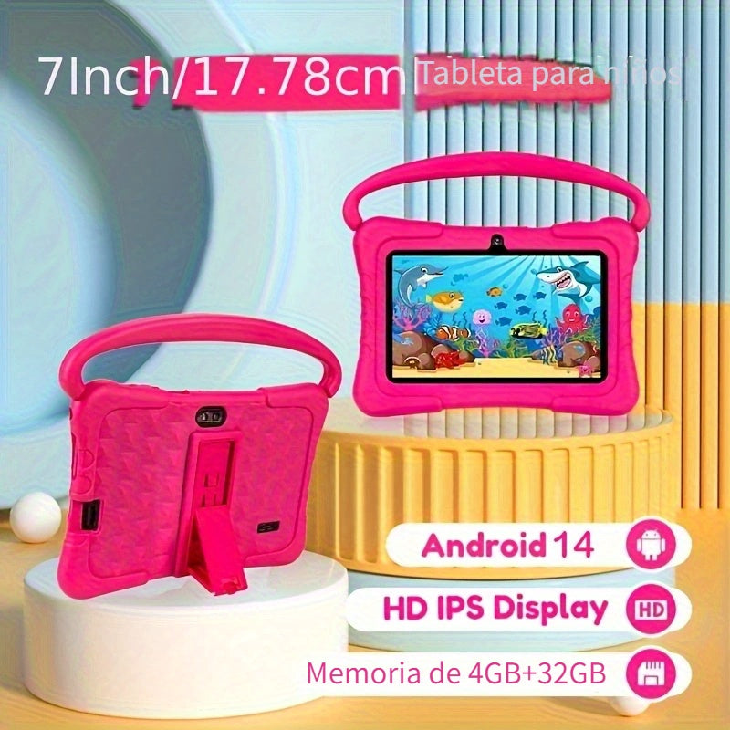 Tabletas Android | Tableta ITMEIPC Android 14 de 7 pulgadas con funda protectora, cubierta a prueba de golpes - Azul/Rosa 4GB (2GB + 2GB