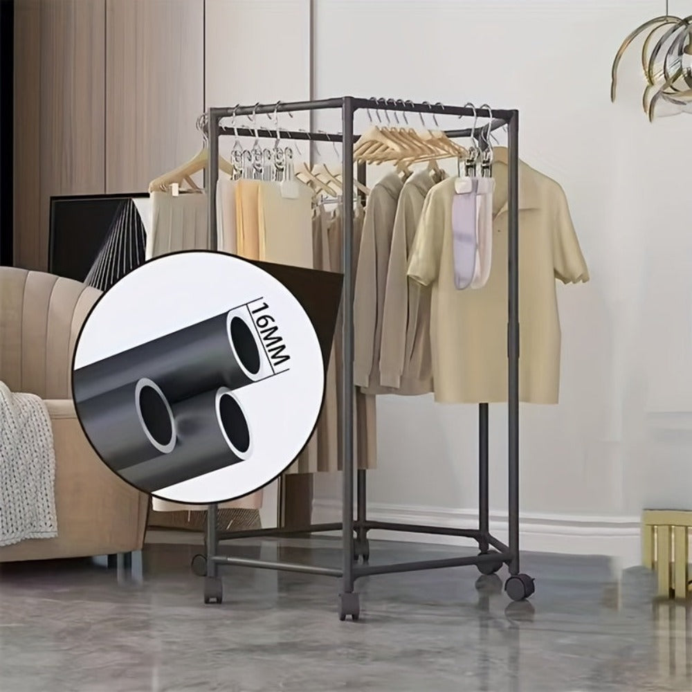 Perchero hexagonal giratorio con ruedas - Colgador de pie giratorio 360°, estructura de metal resistente, diseño portátil que ahorra espacio para lavadero, exhibición de boutique y almacenamiento en el hogar, perchero para ropa, construcción duradera con