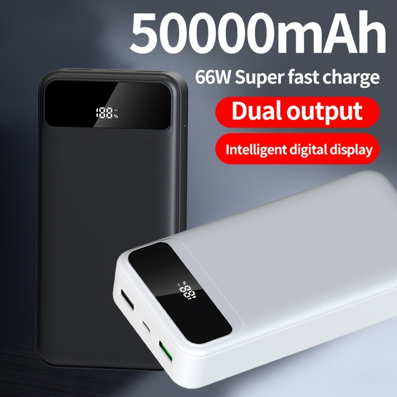 Batería externa | PD66W Carga Súper Rápida, Batería Portátil de Alta Capacidad 50000mAh, Pantalla LED de Energía/Puertos de Salida Rápida Dobles
