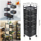 Carro Giratorio de Cocina de 5 Niveles con Ruedas, Unidad de Estantería Móvil de Marco Metálico Grande, Ideal para Despensa, Portafrutas, Verduras, Ahorrador de Espacio para Uso Doméstico o Comercial, Estante de Pie