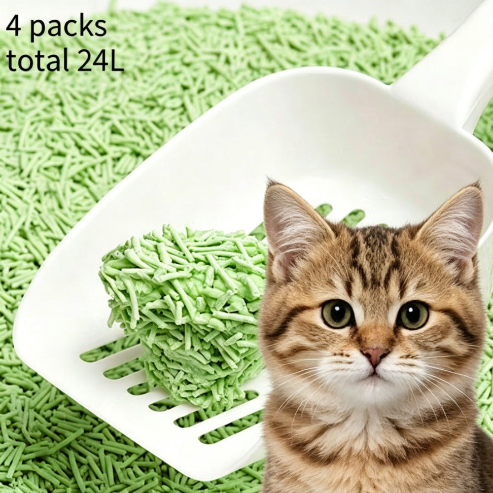 Arenero para gatos de tofu 6L - Sin polvo, fácil de formar bolas, control de olores - y seguro para gatitos - Paquete de 4 bolsas