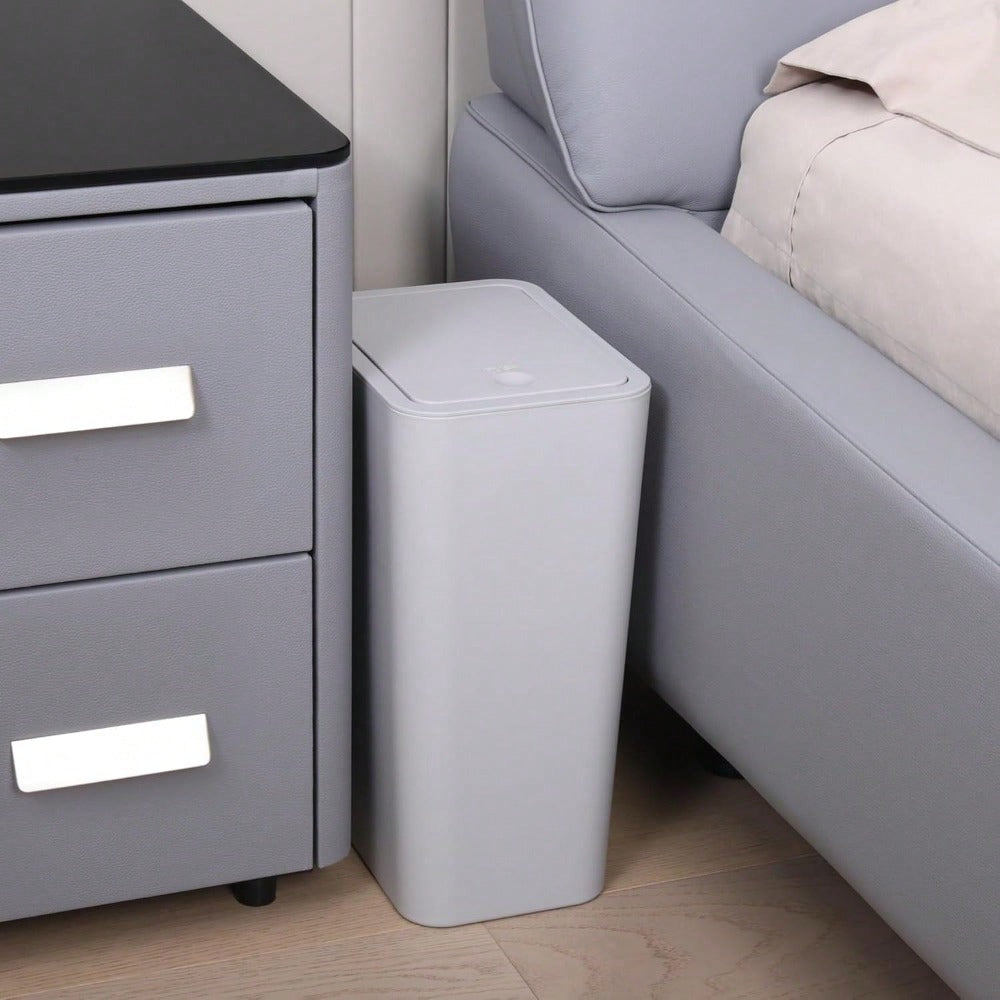 Bote de basura para baño con tapa, 10L / 15L de Capacidad - pequeño cubo de basura con tapa desplegable, Cubo Basura para Oficina, Habitacion, Cocina - Negro/Blanco/Gris