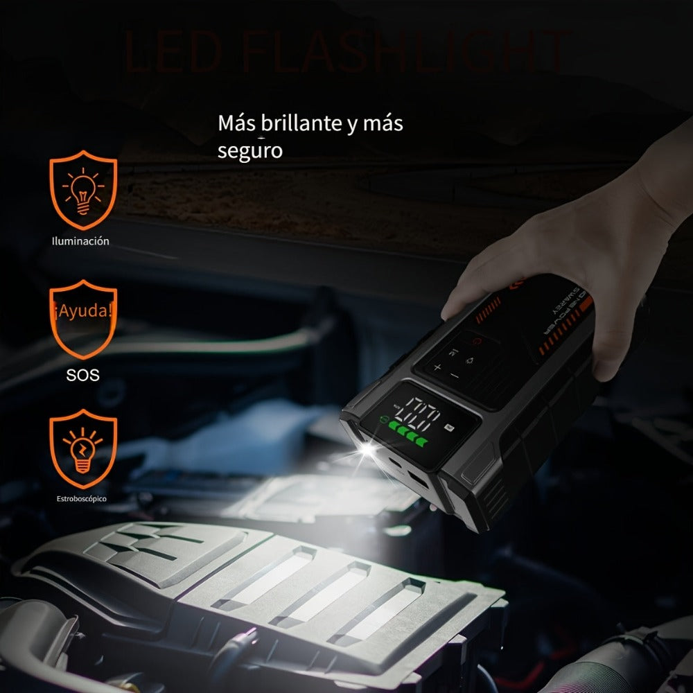 Arrancador de batería portátil de 12000mAh, impulsor de batería de coche de 6000A, arrancador de batería de 12V con inflador de neumáticos de 150PSI, compresor de aire portátil, con pantalla LCD, batería externa (7.5L Gas/6L Diésel), luz LED