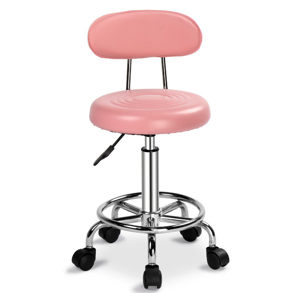 Taburete de salón redondo con ruedas y respaldo, taburete giratorio de salón de altura ajustable con ruedas y asiento suave para spa, salón de dibujo, tatuaje