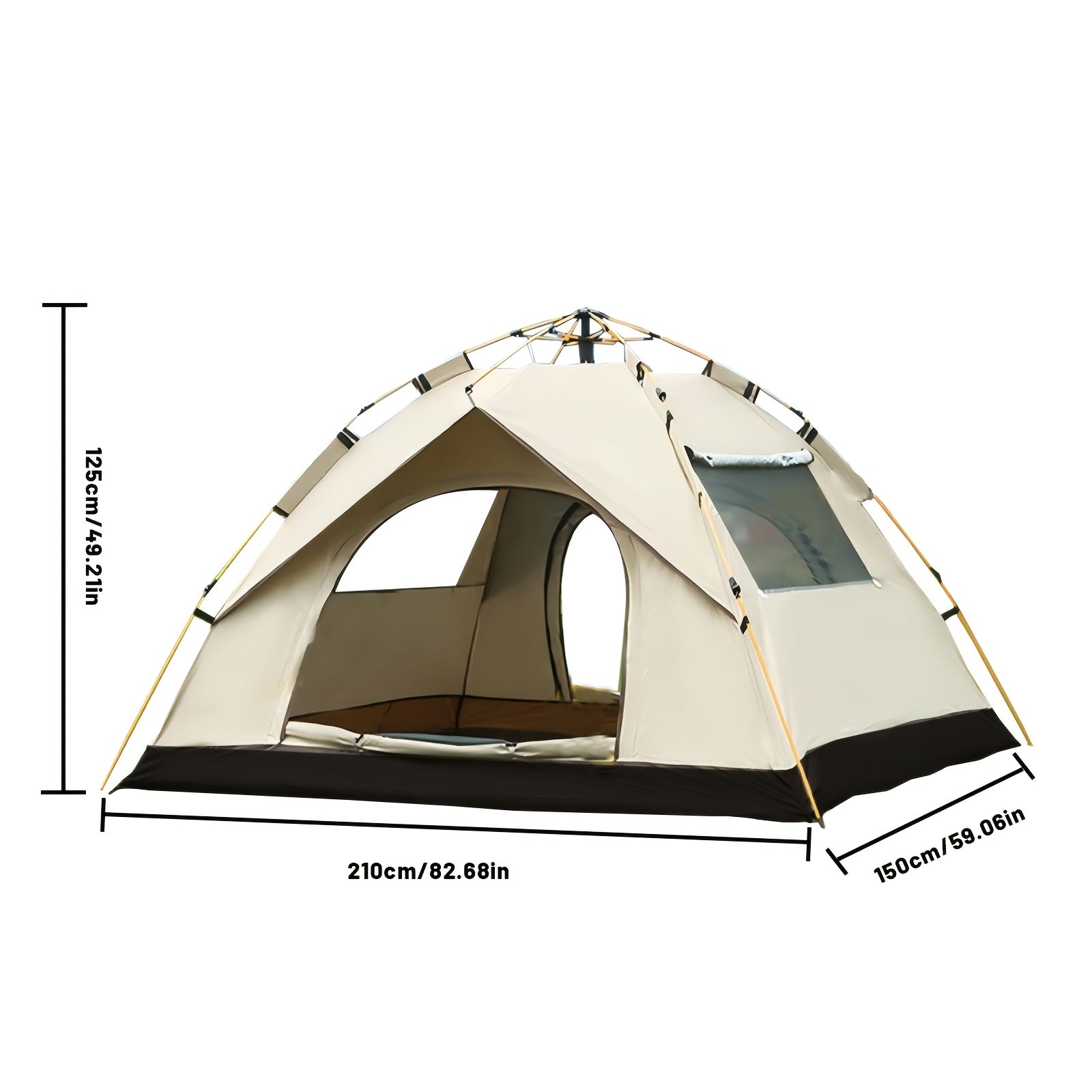 PAKICETUS Carpa de Apertura Rápida para Exteriores - 1-2/3-4 Personas, Carpa para Todas las Estaciones, Doble Puerta con Ventilación Mejorada, Ligera y Resistente al Viento en Gris/Amarillo, Ideal para Camping, Senderismo, Accesorios para Campistas, Carpa