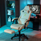 Silla de Juego y Oficina, Silla de Computadora con Reposapiés, Reposacabezas y Soporte Lumbar, Silla Ergonómica, Silla Giratoria y Ajustable en Altura, Opciones en Gris, Beige, , Marrón y Verde