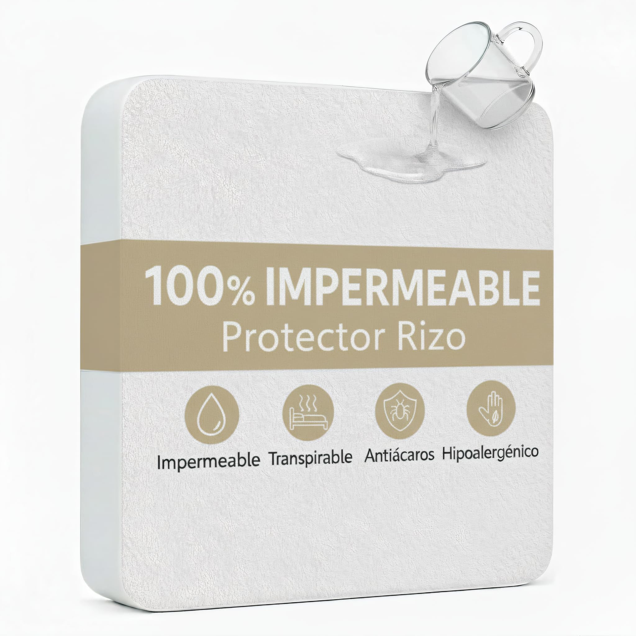 H HANSEL HOME Protector de Colchón de Rizo con Capa Impermeable de TPU, Funda colchon Cubrecolchón, Impermeable Confortable Ajustable Transpirable Blanco, Adaptable para Cama 90/135/150/180cm