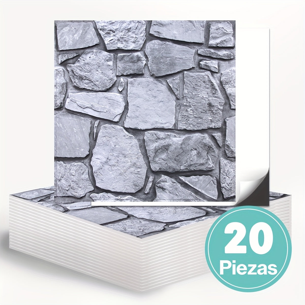 Este paquete incluye diez paneles de pared 3D autoadhesivos con una superficie de PVC tipo piedra, cada uno de 30 por 30 centímetros, diseñados para decorar paredes interiores.