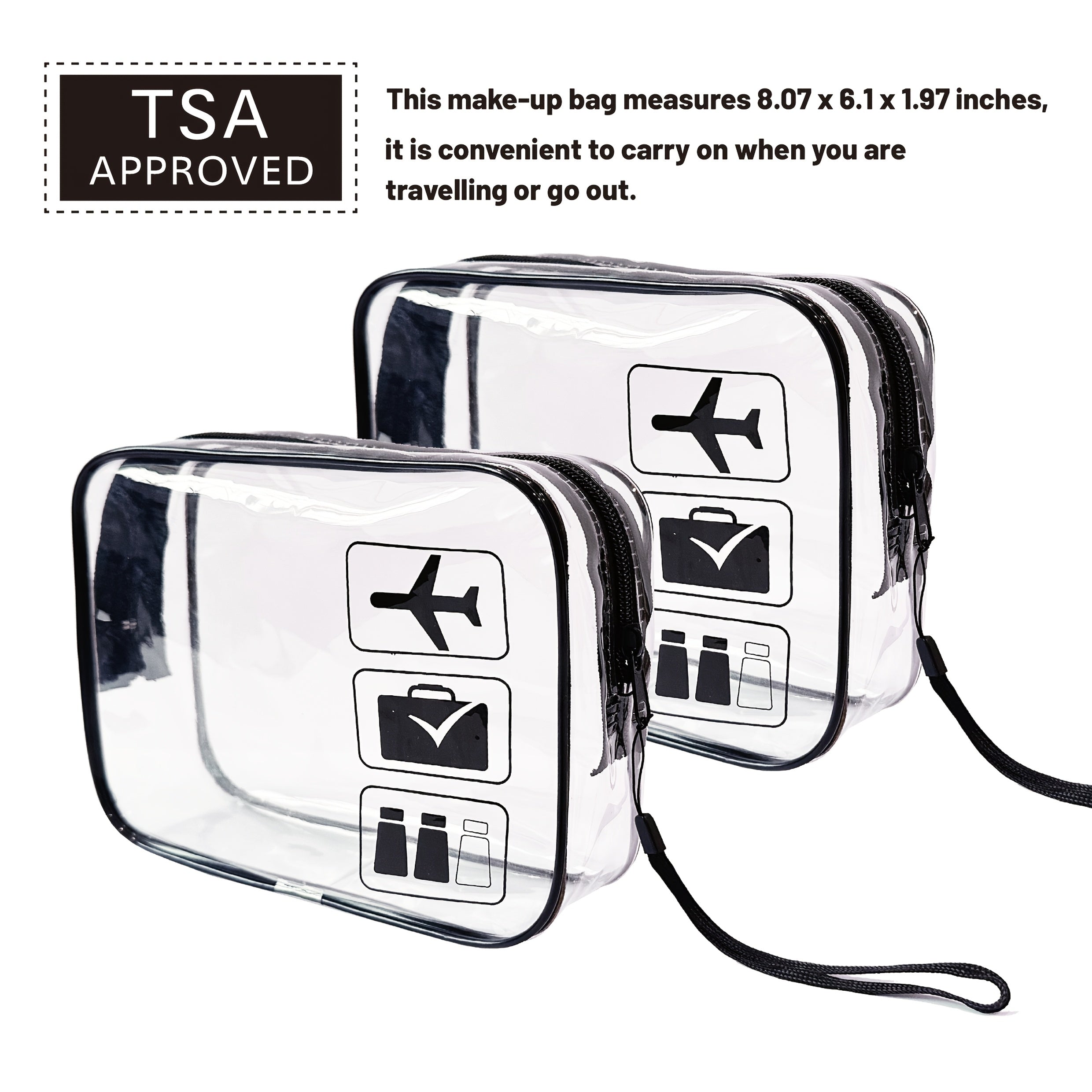 Neceser Transparente Aprobado por la TSA, Tamaño Cuarto para Equipaje de Mano en Aeropuertos, Diseño Transparente para Fácil Visualización, Ideal para Artículos de Cuidado de la Piel y Maquillaje, Equipaje de Mano para Aeropuerto | Aspecto Elegante | Adic