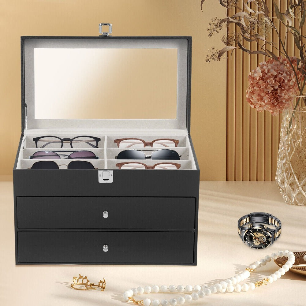 Estuche de moda para gafas, caja para reloj, joyero y almacenamiento para 12 anteojos