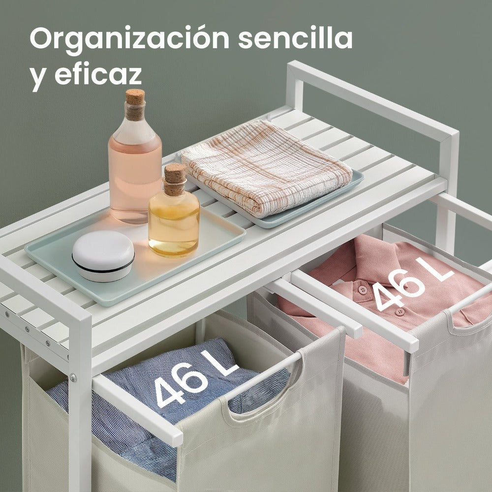 Cesto para Ropa Sucia, Cesta Colada, Estante, Marco Metálico, 2 x 46 L, 73 x 33 x 72 cm