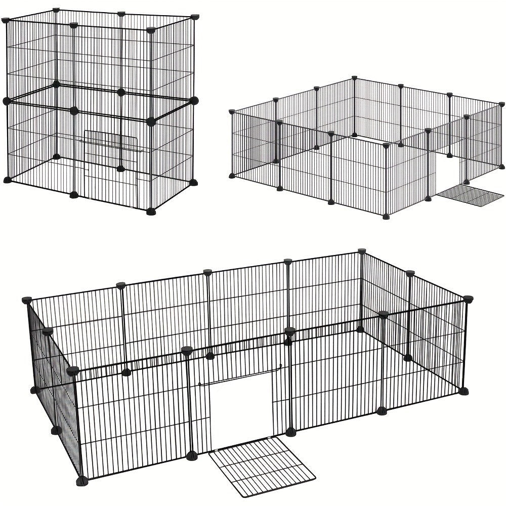 Barraza Compacta para Mascotas Pequeñas - Fácil de Instalar, Recinto Robusto y Expandible con Entrada para Uso Interior/Exterior - Ideal para Cachorros, Conejitos, Gatitos y Más