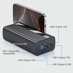 40000mAh Power Bank Cargador Portátil - Soporte PD 22.5W y QC4.0 Carga Rápida con 2 Cables de Salida Integrados y Pantalla LED para iPhone, Teléfonos Android y la Mayoría de Dispositivos Electrónicos