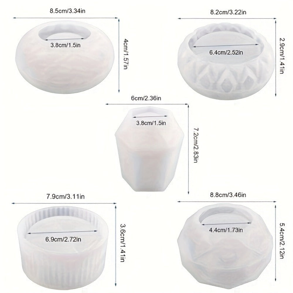 Molde de silicona multi-cámara de 5 piezas para macetas de flores, jarrones y macetas de plantas suculentas - Moldes reutilizables de forma irregular para cemento/epoxi/resina de yeso con diseño de cerámica y portalápices, macetas de arcilla, fácil libera