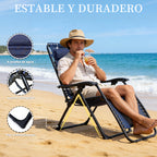 Tumbona Plegable Gravedad Cero Exterior, Silla Reclinable Ajustable Reforzada (Carga Máx 120kg), Portátil y Antideslizante para Jardín, Playa y Camping