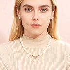 Joyería para mujer de plata 925, collar con lazo de perlas de agua dulce, aretes de botón con perlas de circonita sintética y orejas de conejo, grado AAAA, criado a mano, tamaño grande de 8 mm, seleccionado, Halloween, Navidad, Día de San Valentín, cumple