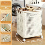 Cesta de Ropa Grande Plegable con Ruedas, Cuero Sintético Color Sólido, Versátil y Portátil para Almacenamiento en Baño y Balcón, 15.8/205GaA, Varios Tamaños Disponibles, Bolsa de Ropa para Lavandería, Cestas de Ropa