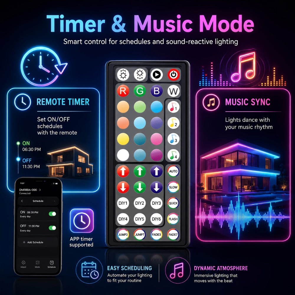 Tira de luz neón RGB de 5M/10M/20M con colores a través de la aplicación, control remoto, configuración de temporizador, flexible y cortable, y modo de ritmo musical, perfecta para la decoración de iluminación de escenarios, regalo