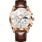 OLEVS Reloj para Hombre Clásico Cronógrafo Cuero Marrón Caja Dorada Analógico Cuarzo Moda Negocios Vestir Cara Grande Reloj de Hombre Día Fecha Luminoso Casual Reloj de Pulsera Masculino Regalos Románticos Relojes De Hombre Azul/Negro/Blanco/Marrón Esfera