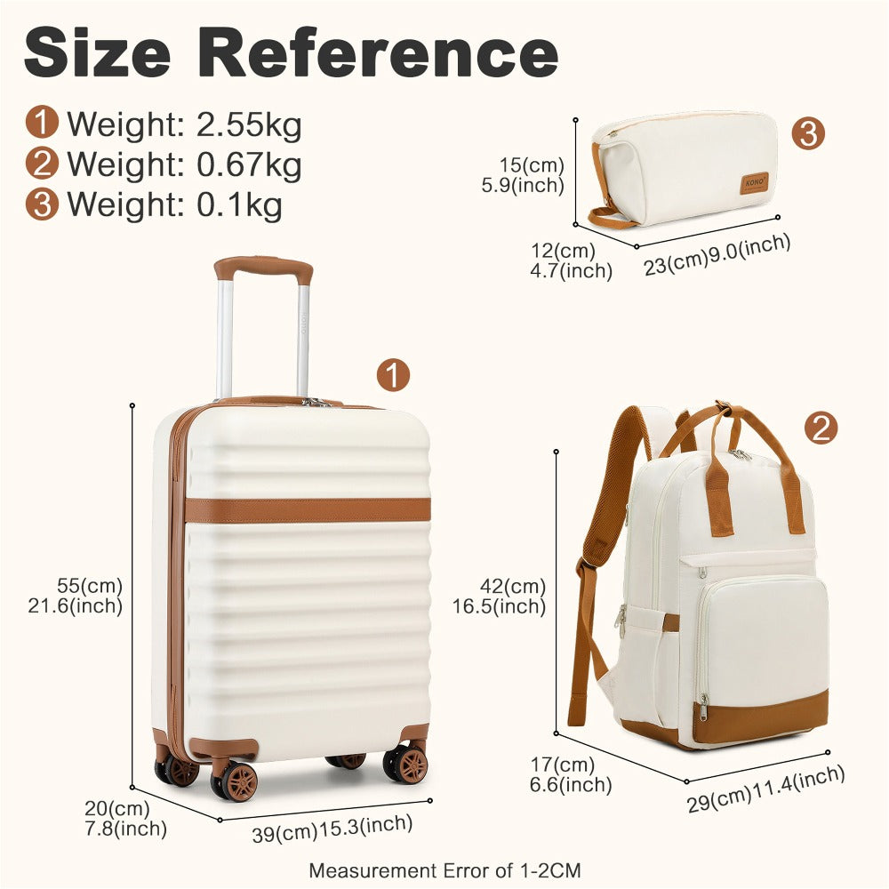 3 piezas de Conjunto de Maleta Trolley Equipaje de Mano Maleta de Viaje Maleta de Viaje de Caja Dura ABS + PC con 4 Ruedas Candado TSA Conjunto de Maleta Incluye 1 Mochila de Viaje y 1 Bolsa de Aseo Regreso a la Escuela Regalo de Vacaciones
