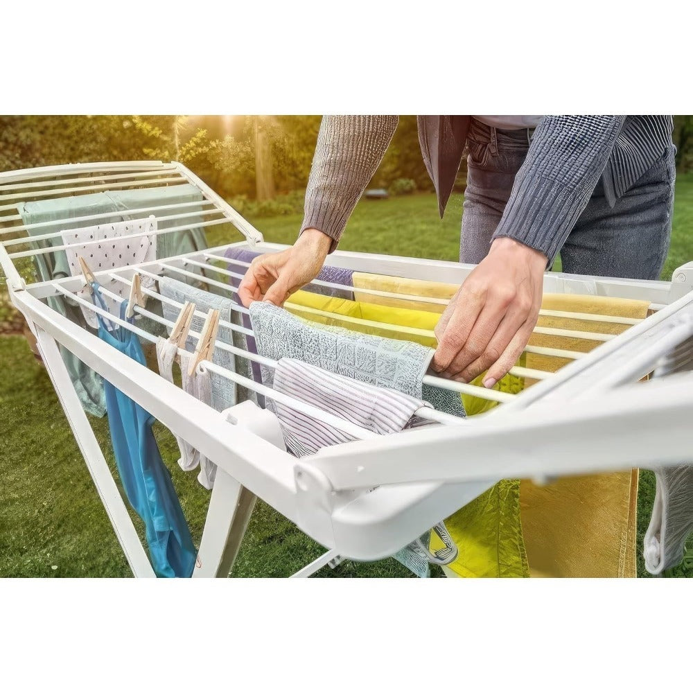 Tendedero Plegable con Alas, 20 Metros de Superficie de Tendido, Hecho de Resina Resistente al Sol y a la Intemperie, 180 x 108 x 55 cm - Dekohome