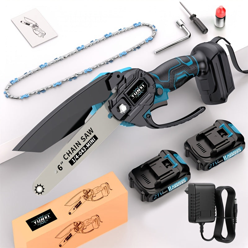 Motosierra Mini Inalámbrica de 6 pulgadas, Motosierra Eléctrica de Mano, Construcción Duradera, Motosierra Compacta, Sierra de Podado Portátil. Adecuada para Recortar Madera y Ramas, Mantenimiento de Jardines y Cuidado del Patio. Motosierra de Iones de Li