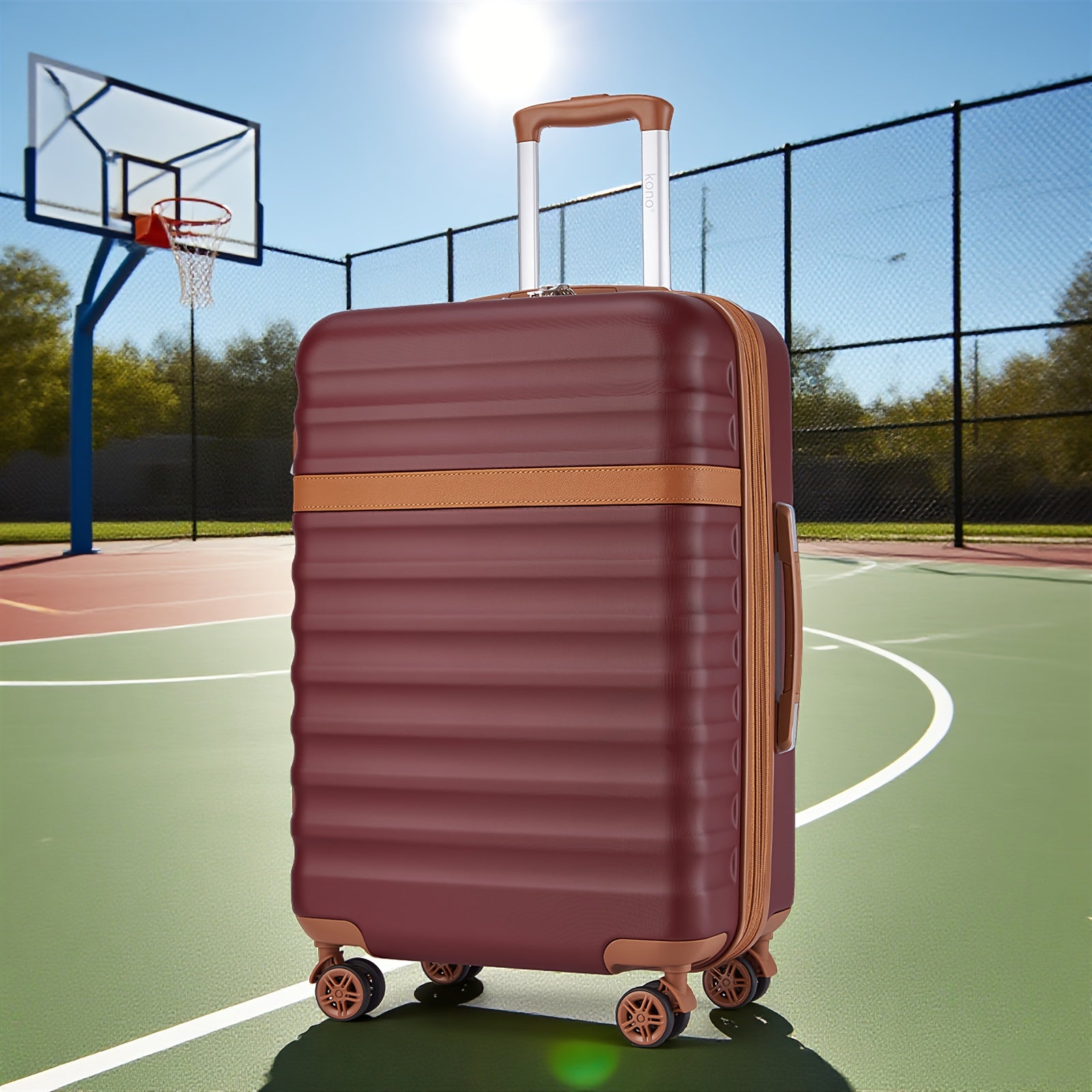 Maleta KONO Disponible en Tamaños de 20 Pulgadas, 24 Pulgadas y 28 Pulgadas, Fabricada con una Mezcla de ABS y Policarbonato. Este Trolley de Carro Rígido Está Equipado con Cuatro Ruedas y un Cerradura TSA, lo que lo Hace Ideal para Uso en la Cabina y Via