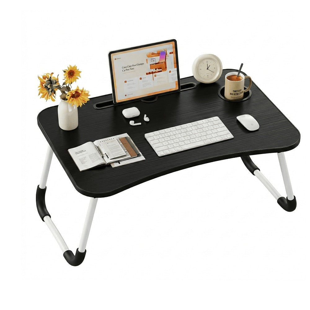 Mesa plegable multifunción para cama y sofá con portavasos, 60×40×28 cm, mesa auxiliar con atril para leer en la cama, bandeja multifunción para ordenador, libros, trabajo y estudio en casa (con cajón / sin cajón)