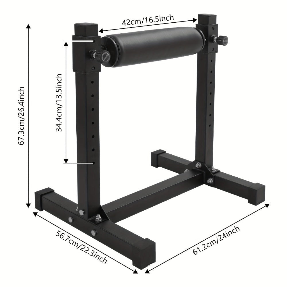 Soporte de sentadilla con pierna ajustable con rueda - Negro, 60,96x56,64x67,06cm, gran capacidad de carga (199,58KG), alfombras antideslizantes, perno de ajuste de altura, ideal para gimnasios y lugares de fitness en casa, sin batería