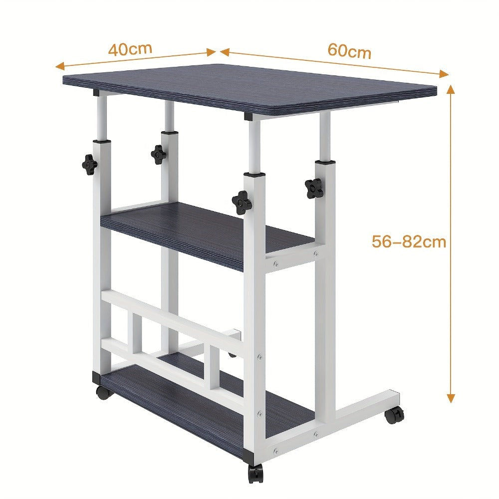 Escritorio Portátil de Madera Moderno con Altura Ajustable y Almacenamiento Multinivel - Estación de Trabajo para Hogar Ahorradora de Espacio con Ruedas, Soporte para Laptop y Función de Mesita de Noche Ideal para Trabajadores Remotos