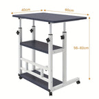Escritorio Portátil de Madera Moderno con Altura Ajustable y Almacenamiento Multinivel - Estación de Trabajo para Hogar Ahorradora de Espacio con Ruedas, Soporte para Laptop y Función de Mesita de Noche Ideal para Trabajadores Remotos