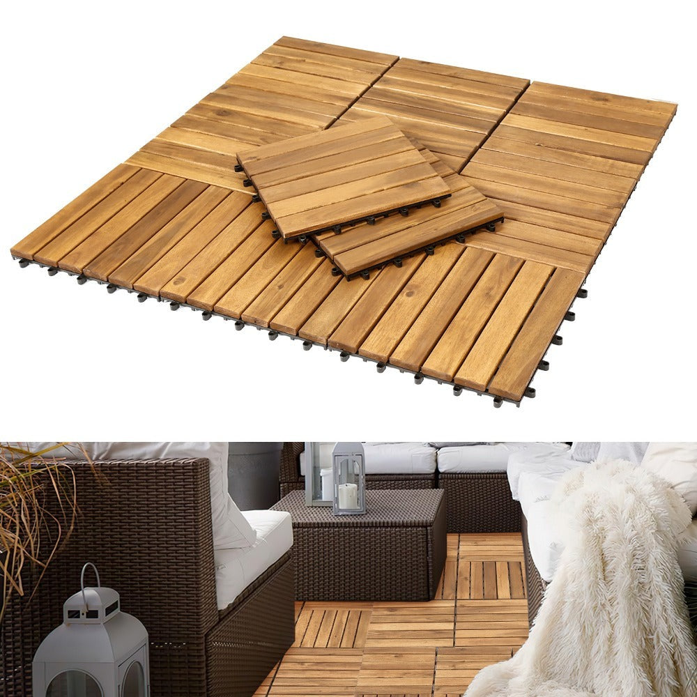 11-55 Piezas de Baldosas de Madera de Acacia Entrelazadas - Baldosas de Terraza DIY Antideslizantes para Exterior/Interior, Adecuadas para Patio, Balcón, Jardín - Revestimiento de Compuesto de Madera-Plástico (WPC) Resistente a la Intemperie, Fácil Instal