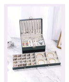 Joyero de tres capas de terciopelo y piel sintética, compacto y portátil para guardar aretes, anillos, collares y otros suministros para hacer joyas