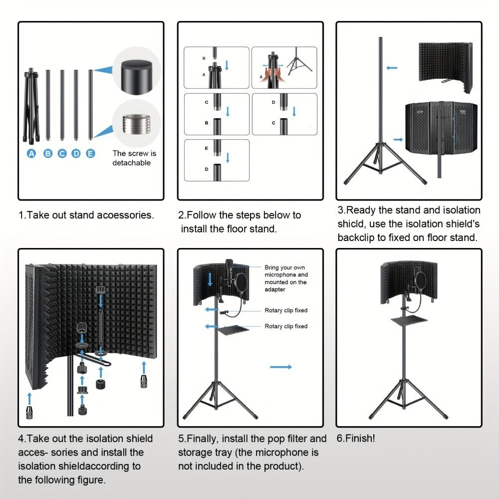 Aokeo Filtro Anti Pop, Escudo de Aislamiento para Micrófono de Estudio, Filtro Pop. Absorbe y Filtra el Sonido. Compatible con Blue Snowball y Cualquier Micrófono de Condensador (AO-505 con Soporte)