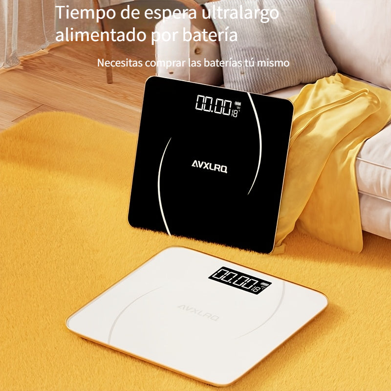 Báscula de baño de alta precisión, báscula electrónica de cuerpo con pantalla LCD ultradelgada con visualización de temperatura, inicio automático al pesar, pesaje hasta 180 kg, cambio de unidad LB/KG, diseño de plataforma de vidrio templado antideslizant