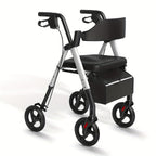 Andador Rollator Plegable para Adultos Mayores, Ayuda de Movilidad Ligera de Aluminio, Ruedas Univer Todoterreno de 20.32cm, Altura Dual Ajustable, Asiento y Respaldo Acolchado Ergonómico de PU, Capacidad de Peso de 136.08 KG