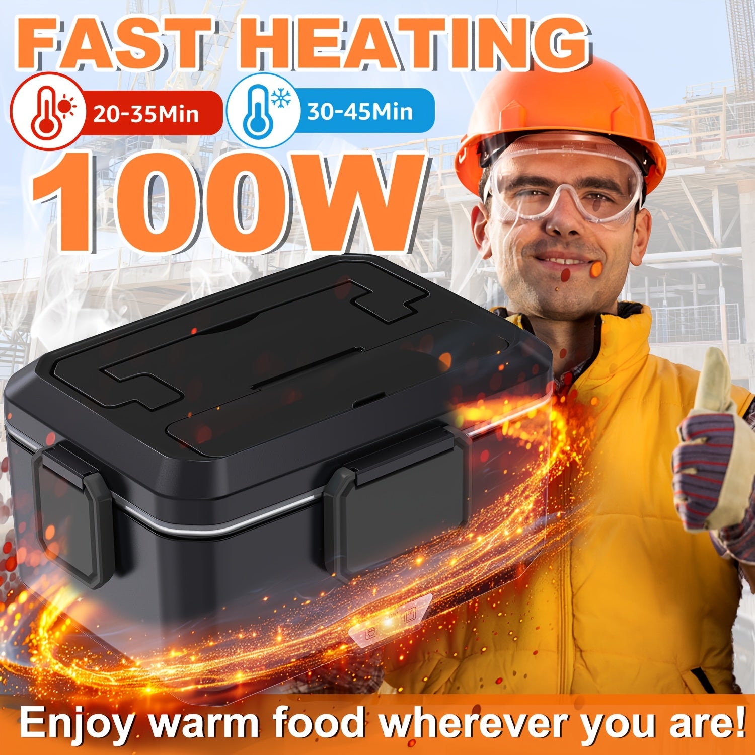 Caja de Almuerzo Portátil con Calentamiento - Capacidad de 2.5 Litros, Acero Inoxidable, Pan Desmontable, Adecuada para Coche, Camión, Oficina, Enchufe Tipo - para Vehículo o Calentamiento (Bolsa Aislante Incluida)
