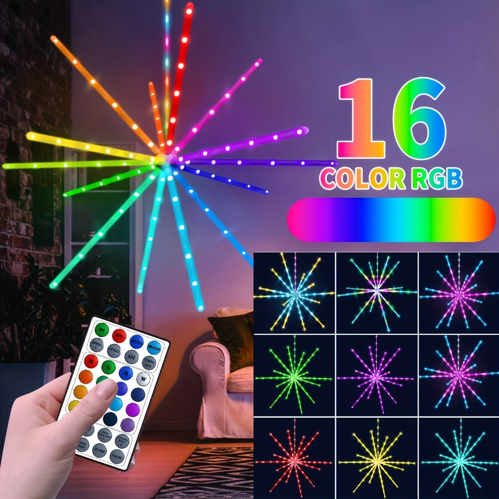 Luces colgantes de estrella explosiva, luces de fuegos artificiales, luces de hadas, luces de estrella explosiva, 114 LED, luces de meteorito, alimentadas por batería con control remoto, 84 modos de iluminación, operación adecuada para habitación de niña,