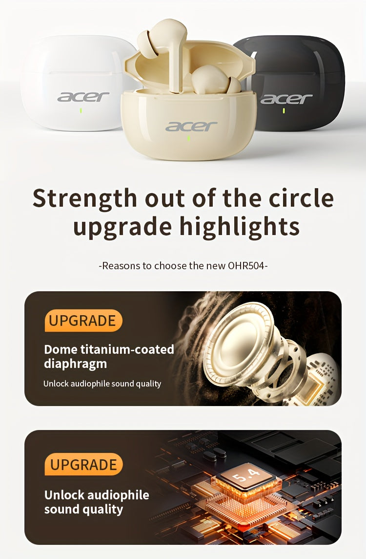 Auriculares Bluetooth | [Producto Oficial Acer] Auriculares Intrauditivos Inalámbricos TWS | Estéreo con Graves Profundos | Baja Latencia para