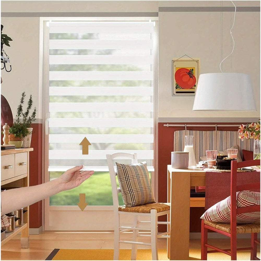 Persiana enrollable Sekey sin taladro, altura ajustable infinitamente con transparencia y blackout, para ventanas de 45-90cm, blanco/blanco.