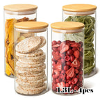 Juego de 3/4 tarros de cristal para almacenamiento de cocina, redondos y cilíndricos con tapa de bambú. 1.3L (44oz)/2L (67oz). Hechos de vidrio de borosilicato de alta resistencia, ligeros y duraderos, aptos para lavavajillas. Adecuados para pasta, frutos