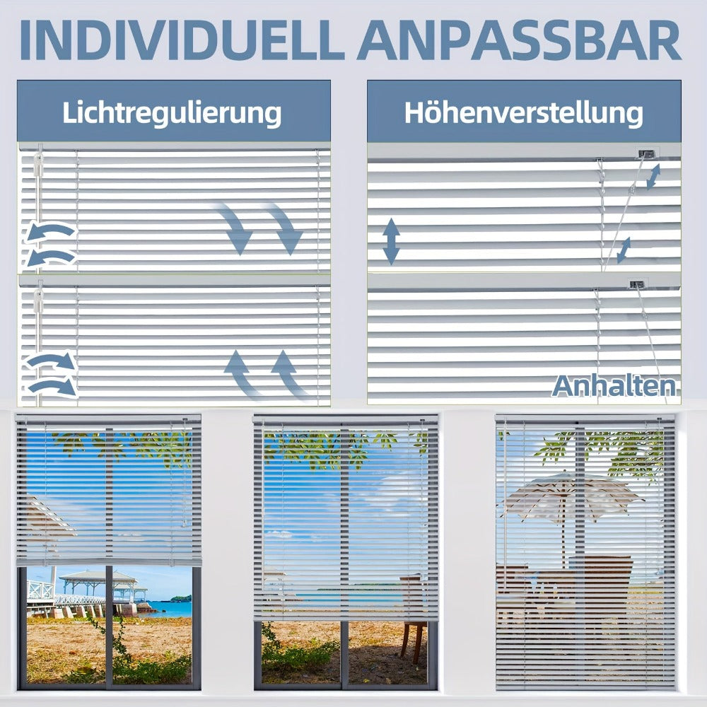 Persiana veneciana Sekey Klemmfix para ventanas, de suspensión libre, lamas de aluminio de 25 mm, con perforación, incluye material de montaje, persiana de aluminio, sin perforación
